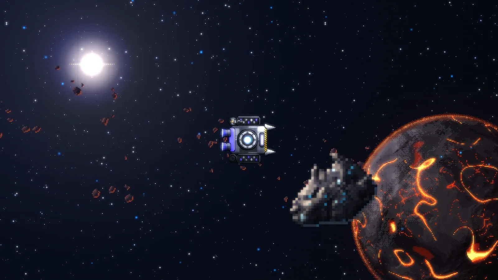 Industrial Miner next to a voxel asteroid in the Great Asteroid Belt